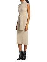 Wool-Blend Tie-Waist Turtleneck Midi-Dress