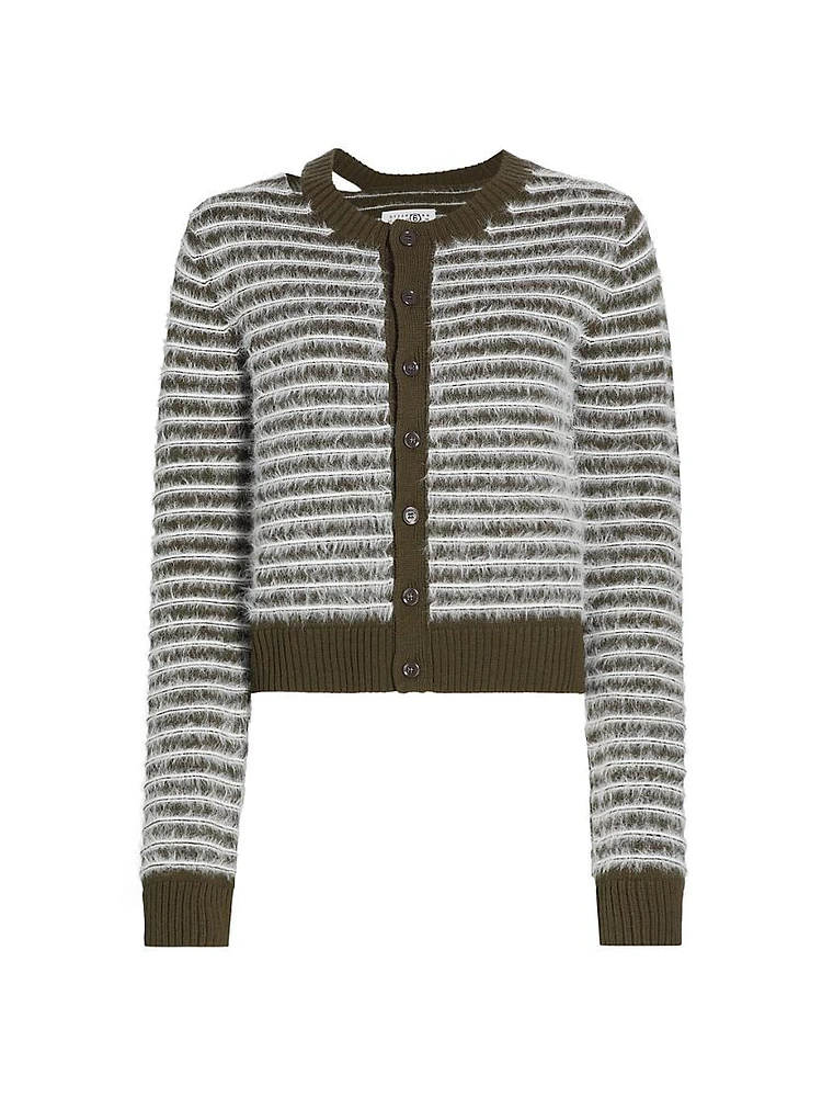 Contrast-Striped Wool-Blend Cardigan