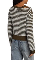 Contrast-Striped Wool-Blend Cardigan