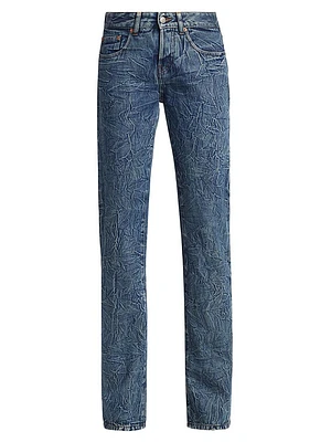 Crinkled Low-Rise Slim Flared Jeans