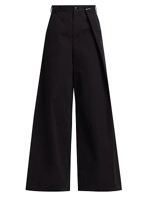 Cotton Gabardine Foldover Wide-Leg Pants