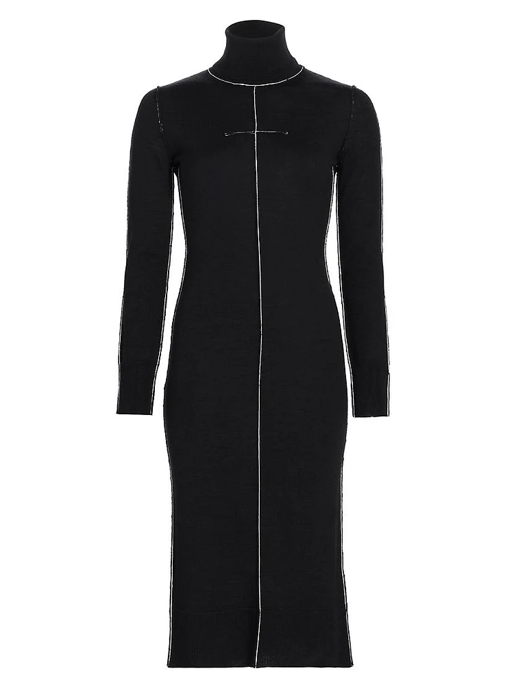 Exposed-Seam Wool-Blend Knit Midi-Dress