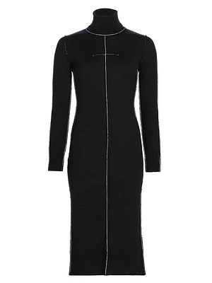 Exposed-Seam Wool-Blend Knit Midi-Dress