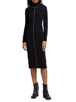 Exposed-Seam Wool-Blend Knit Midi-Dress