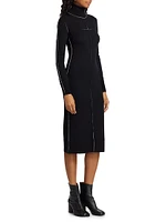 Exposed-Seam Wool-Blend Knit Midi-Dress