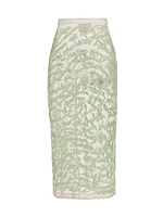 Cheever Cursive Embroidered Sheer Midi-Skirt