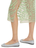 Cheever Cursive Embroidered Sheer Midi-Skirt