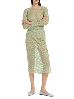 Cheever Cursive Embroidered Sheer Midi-Skirt