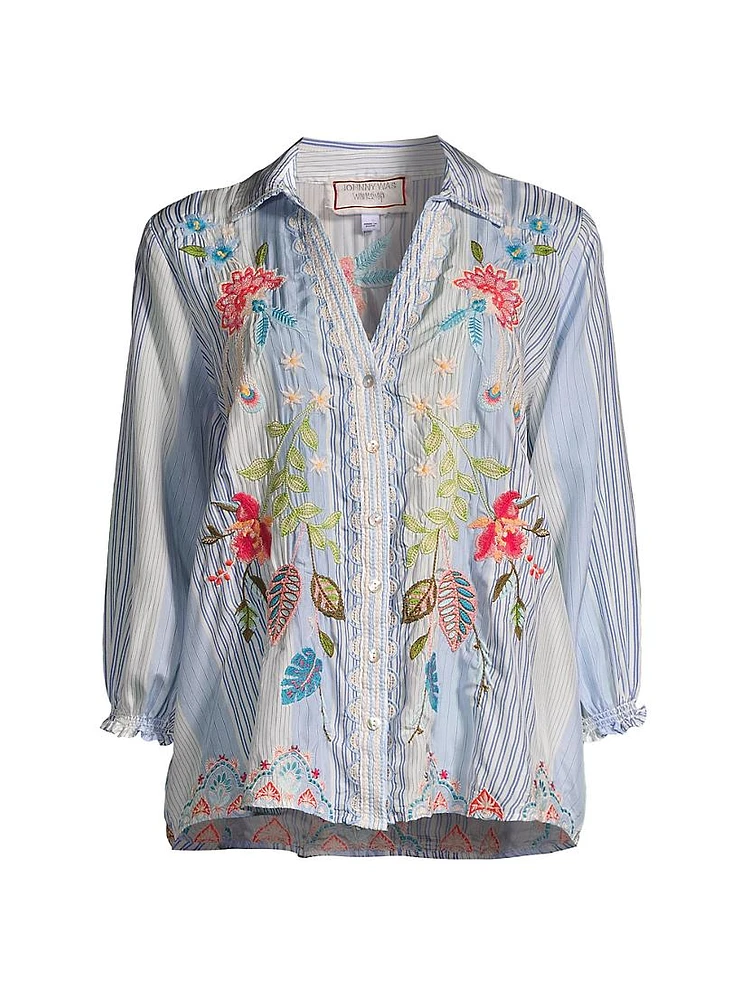 Emika Floral Embroidered Silk Shirt