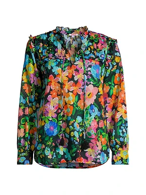 Wild Blooms Floral Ruffled Yoke Blouse