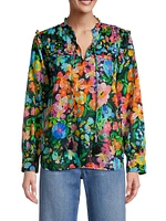 Wild Blooms Floral Ruffled Yoke Blouse