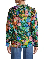 Wild Blooms Floral Ruffled Yoke Blouse