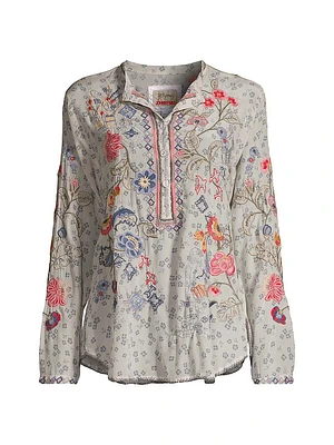 Nya Floral Embroidered Silk Blouse