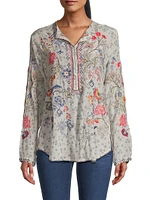 Nya Floral Embroidered Silk Blouse