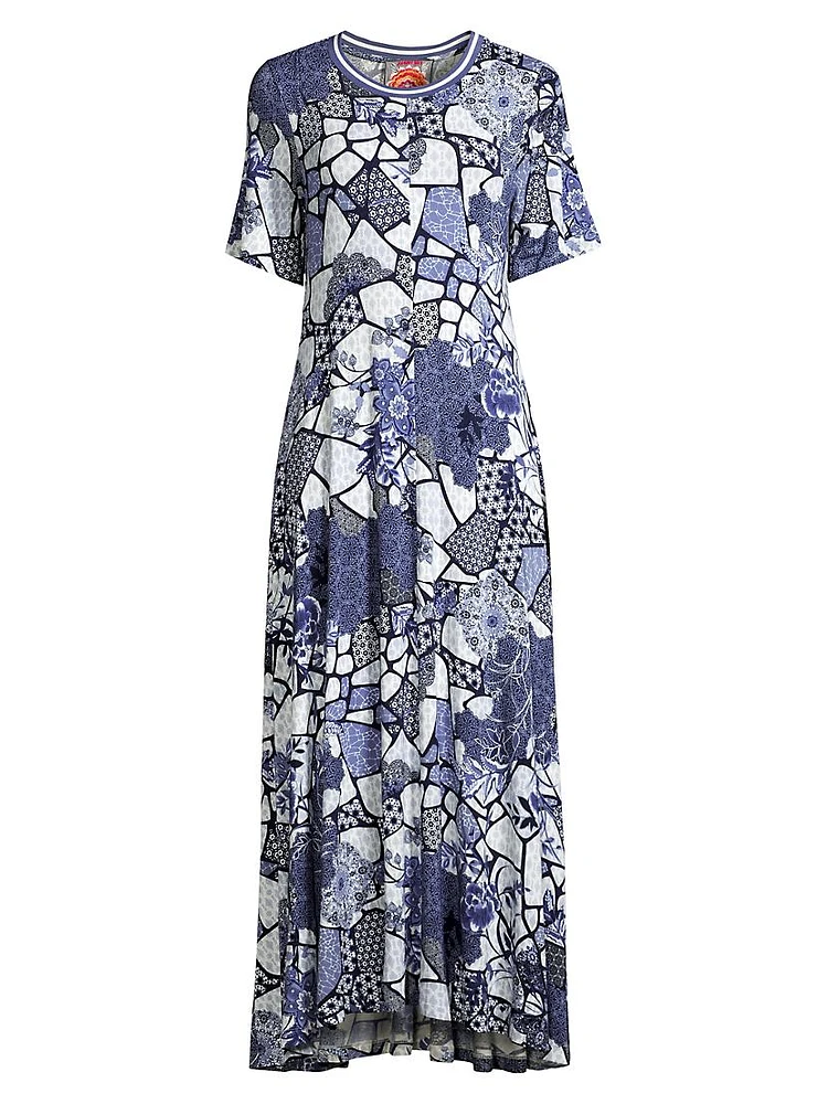 Moonlight Glass Floral Geometric Maxi Dress