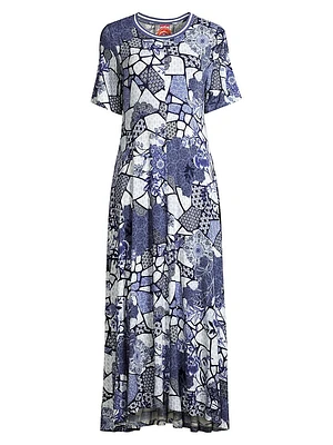 Moonlight Glass Floral Geometric Maxi Dress