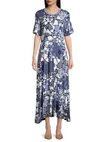 Moonlight Glass Floral Geometric Maxi Dress