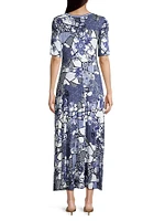 Moonlight Glass Floral Geometric Maxi Dress