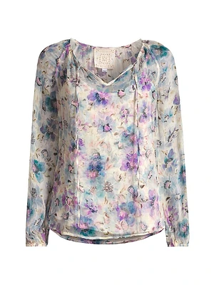 Glinda Floral Silk Peasant Blouse