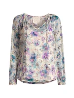 Glinda Floral Silk Peasant Blouse