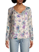 Glinda Floral Silk Peasant Blouse