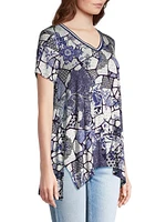 The Janie Favorite Floral Geometric Draped Tunic