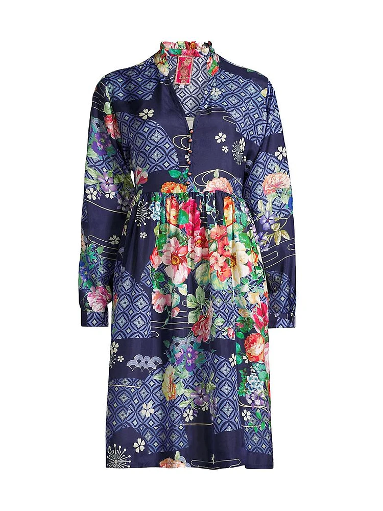 Fanny Thula Floral Silk Shirtdress