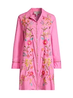 Camellia Floral Embroidered Cotton Tunic Dress