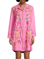 Camellia Floral Embroidered Cotton Tunic Dress