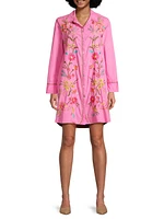 Camellia Floral Embroidered Cotton Tunic Dress