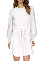 Long-Sleeve Linen Tie-Front Minidress