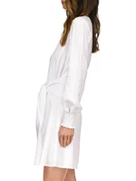 Long-Sleeve Linen Tie-Front Minidress