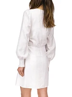 Long-Sleeve Linen Tie-Front Minidress