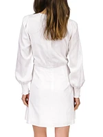 Long-Sleeve Linen Tie-Front Minidress