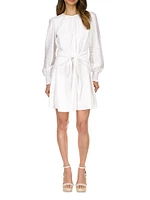 Long-Sleeve Linen Tie-Front Minidress