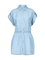 Short-Sleeve Chambray Button-Front Romper