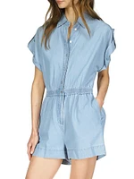 Short-Sleeve Chambray Button-Front Romper