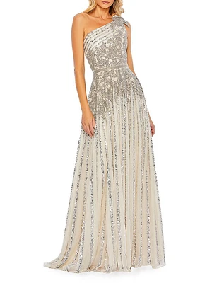 Beaded One-Shoulder A-Line Gown