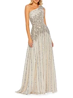 Beaded One-Shoulder A-Line Gown