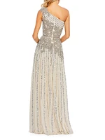 Beaded One-Shoulder A-Line Gown