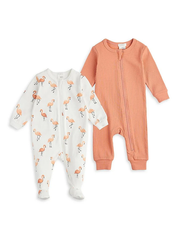 Baby Girl's 2-Pack Flamingo Footie & Ribbed Coveralls Set