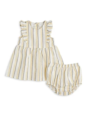 Baby Girl's Ruffle-Trim Striped Dress & Bloomers Set