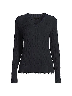 Cotton Cable-Knit Frayed-Trim Sweater