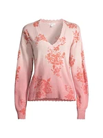 Cashmere Ombré Floral V-Neck Sweater