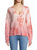 Cashmere Ombré Floral V-Neck Sweater