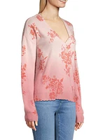 Cashmere Ombré Floral V-Neck Sweater