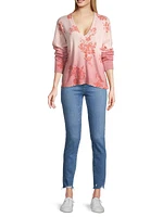 Cashmere Ombré Floral V-Neck Sweater