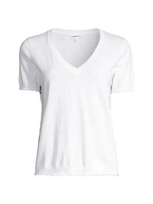 Cotton-Cashmere Frayed V-Neck T-Shirt