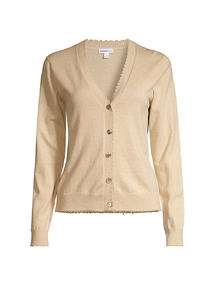 Cotton-Cashmere Frayed Cardigan