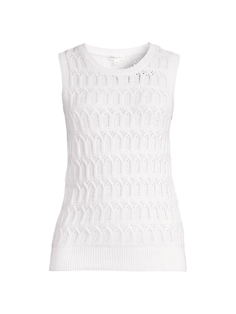 Cotton-Cashmere Pointelle Sleeveless Top